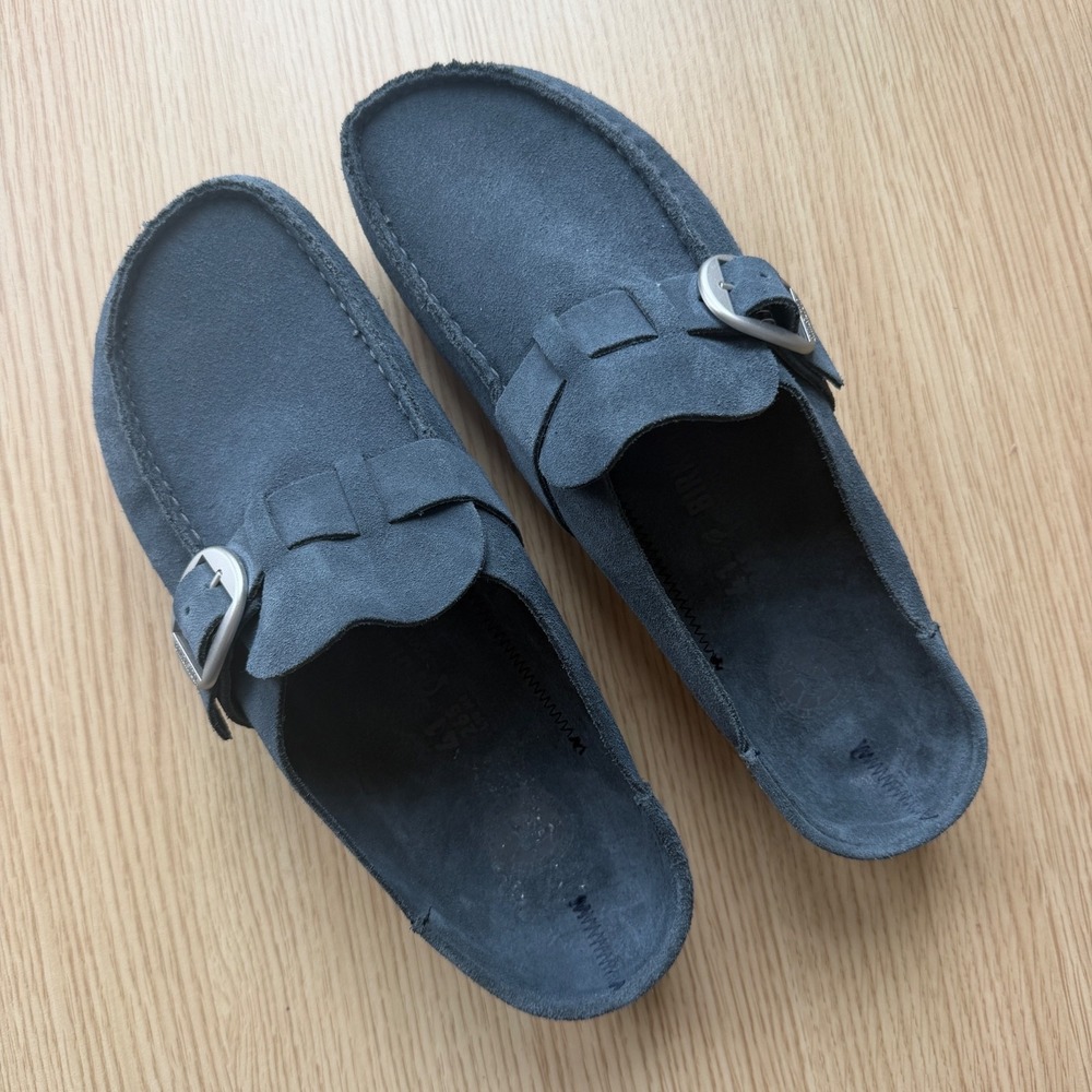 Birkenstock Buckley Big Buckle Navy Suede Moccasin Clogs EU 41 US W10 M8 - Picture 2 of 13